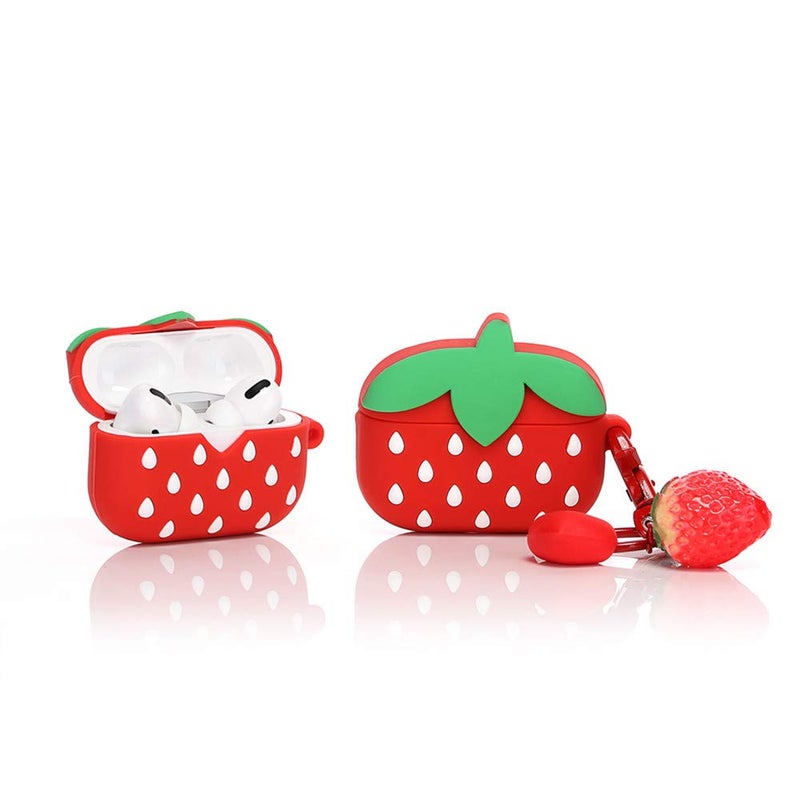 LEWOTE Silicone Case Compatible with Apple Airpods Pro & Pro 2 Funny Cute Cover [Fruit Dessert Series](Strawberry)